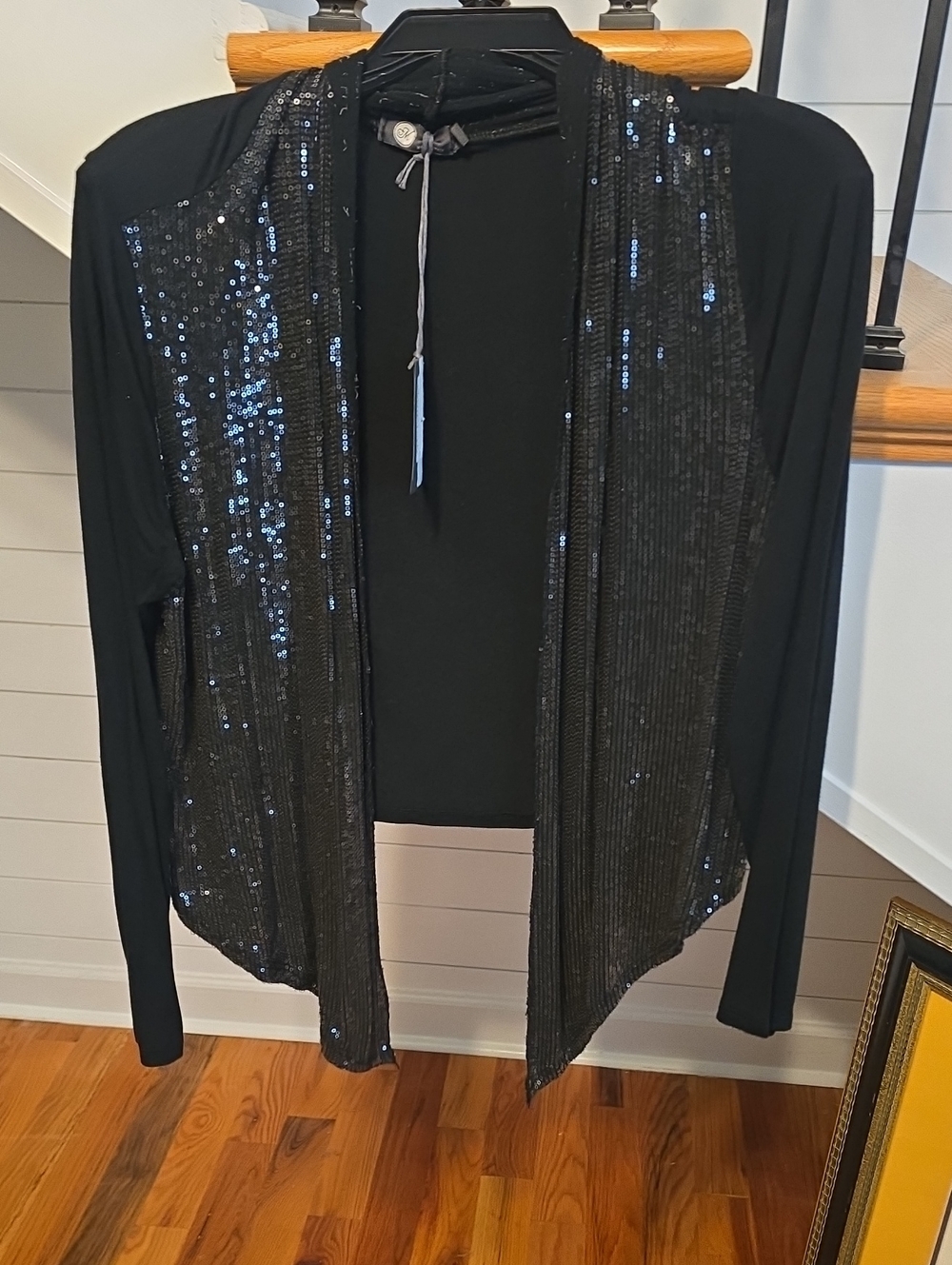 Black Sequin Open-Front Women's Cardigan Sweater